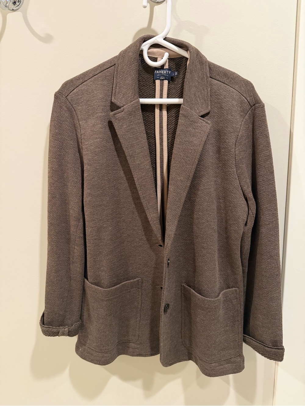 Faherty Inlet Knit Blazer Brown Taupe Organic Cotton Size L